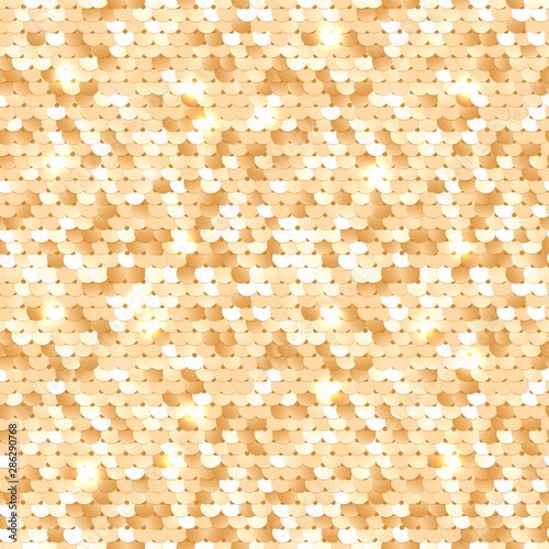 Seamless golden texture of fabric with sequins