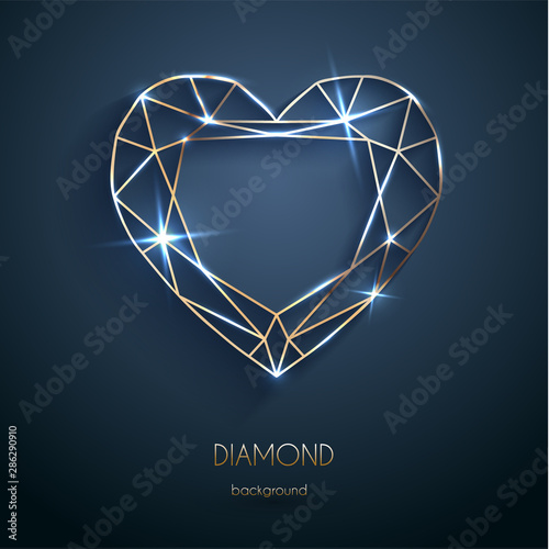 Abstract luxury template with golden heart-shaped diamond outline - eps10 vector