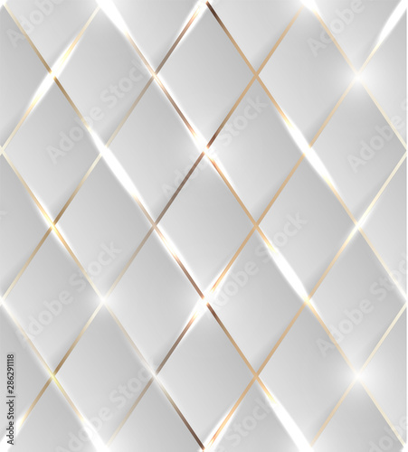 Seamless illustration of shiny golden background with 3d effect and glossy elements with flares