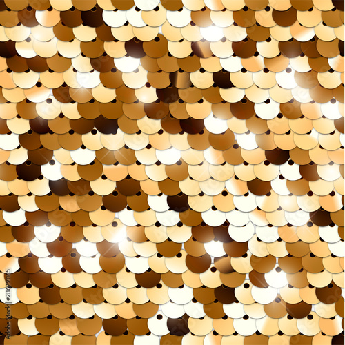 Seamless golden texture of fabric with sequins