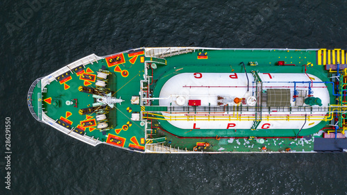Ship tanker gas LPG, Aerial view Liquefied Petroleum Gas (LPG) tanker, Tanker ship logistic and transportation business oil and gas industry. © Kalyakan