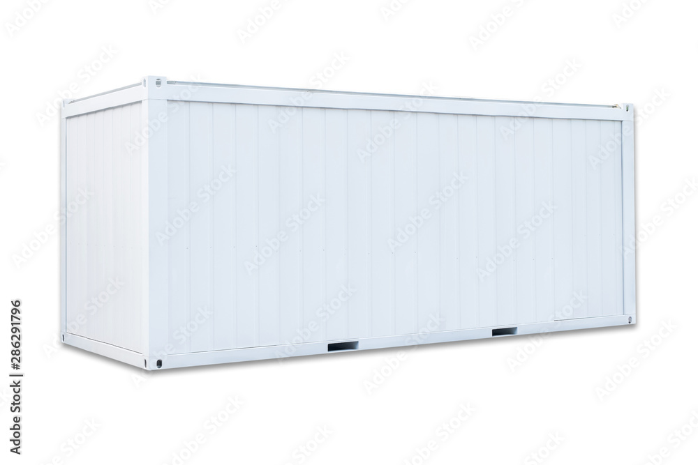 White Container office with door and window isolated on white background this has clipping path. White Container office with door and window isolated on white background this has clipping path.