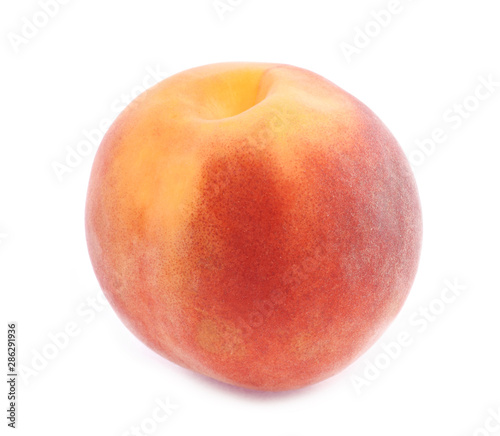 Ripe whole peach closed up isolated on white