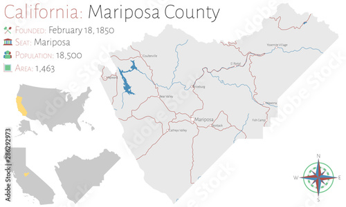 Large and detailed map of Mariposa county in California  USA