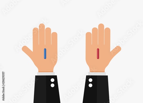 Red and blue pill choice concept .