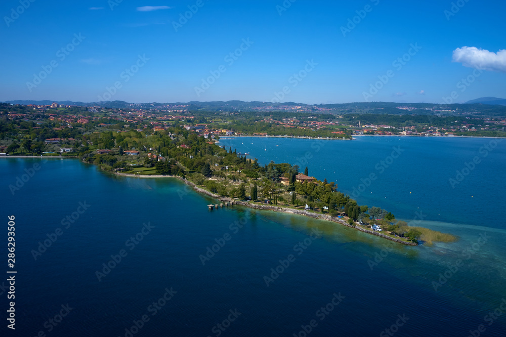 Aerial photography with drone, Rocca di Manerba in Garda lake,Italy.