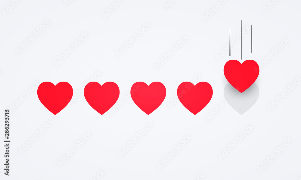 vector illustration flat style giving five heart rating, Feedback concept
