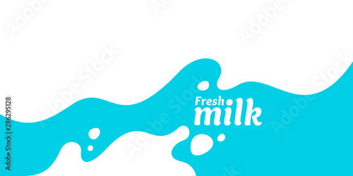 Modern poster fresh milk with splashes on a light blue background. Vector illustration