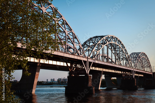 Darnytskyi Bridge over the Dnieper River in the city of Kiev