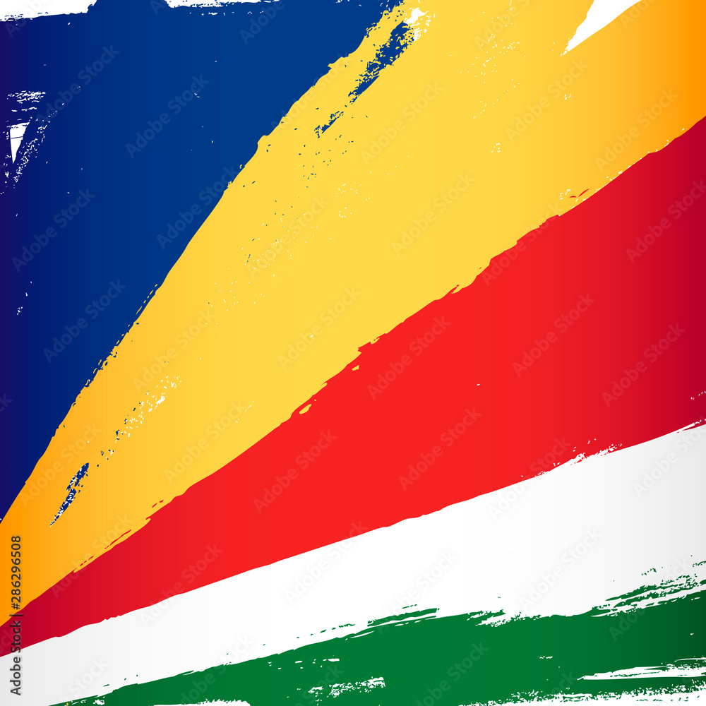 Obraz premium Flag of Seychelles. Brush strokes are drawn by hand. Independence Day.
