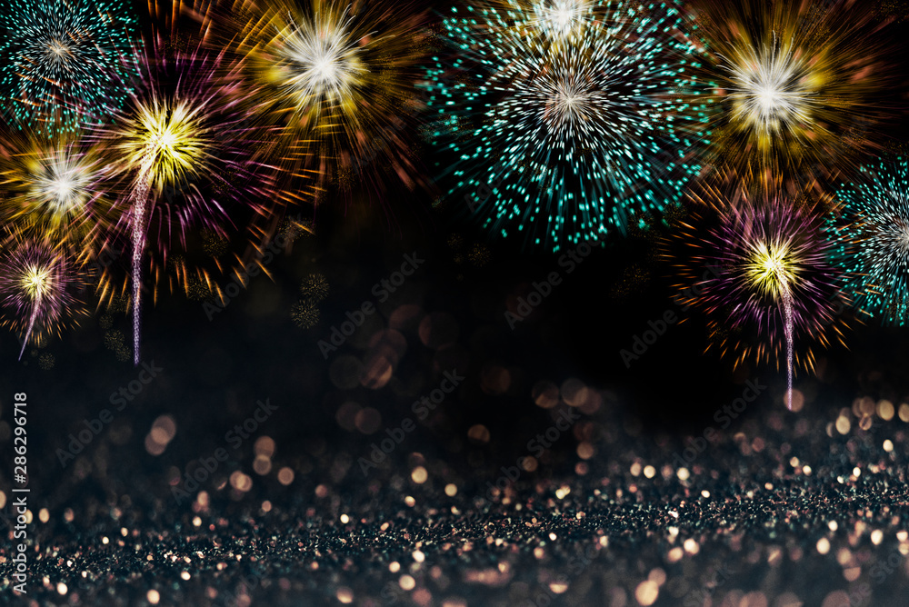 Abstract sparkling fireworks design background for new year party and  christmas celebration poster. Stock Photo | Adobe Stock