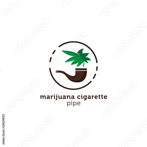 cannabis pipe logo vector icon ilustration, cannabis cigarettes with wooden pipes