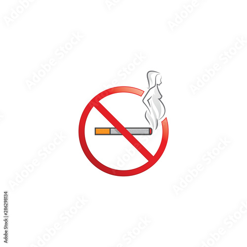Pregnant women don't smoke either logo vector icon ilustration, No smoking for pregnant women creative icon
