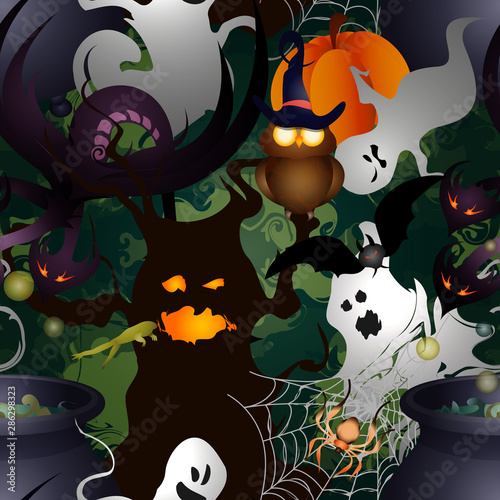 Vector Illustration of Halloween. Flat. Seamless background