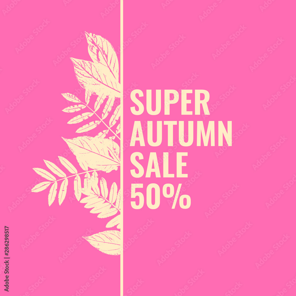 Modern advertising poster for sales with image of leaves. Vector template.