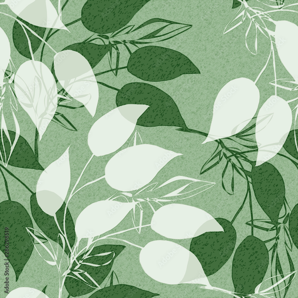 Seamless pattern of autumn tree branches.Watercolor illustration on white and color background.