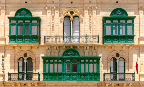 Valletta. Traditional balconies on the facades of houses.