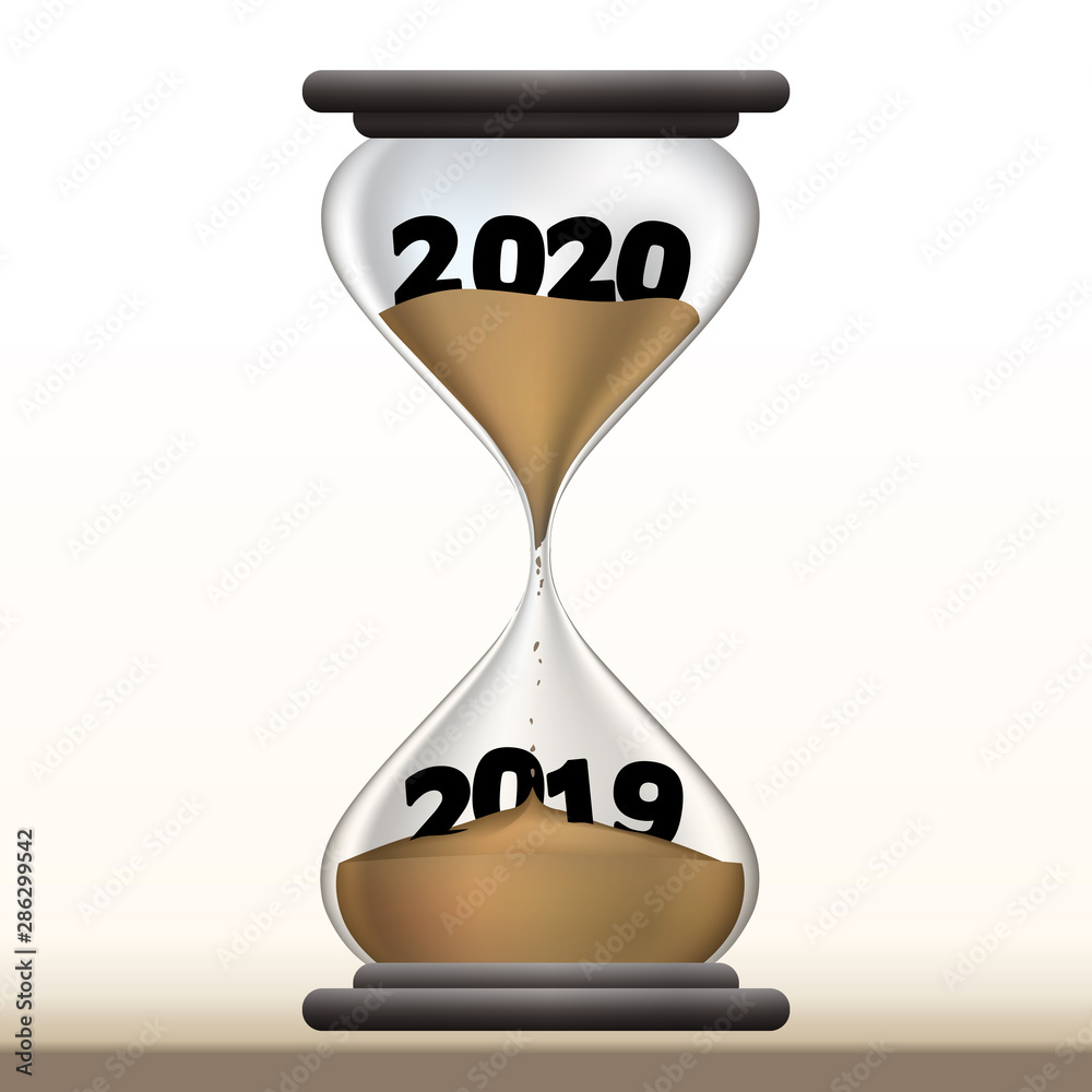 Concept du temps qui passe et du passage à la nouvelle année avec un sablier  qui présente 2020 en faisant disparaître 2019 Stock Vector | Adobe Stock