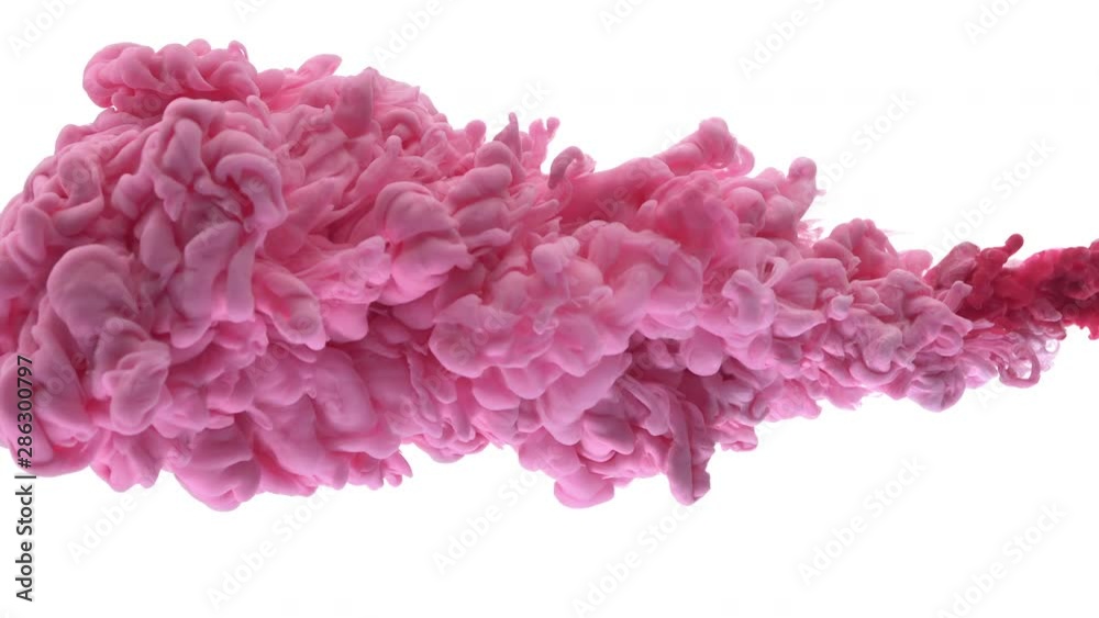 Pink ink dropped in water on white background