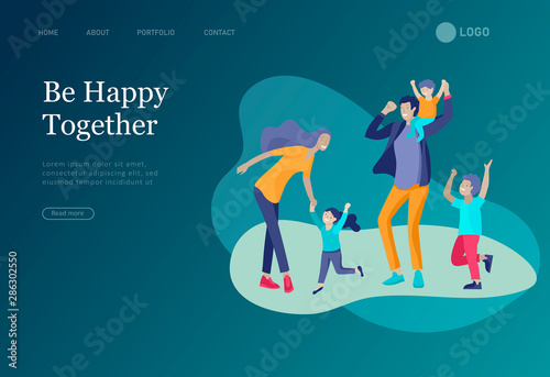 landing pages set with Collection of family hobby activities. Mother, father and children spend time together. Cartoon vector illustration