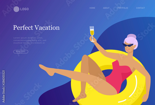People family and children in sea, pool or ocean performing activities. Men or women swimming in swimwear, diving, surfing, lying on floating air mattress, playing ball. Cartoon vector