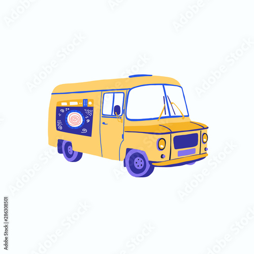 Informational flyer colorful travel bus cartoon
