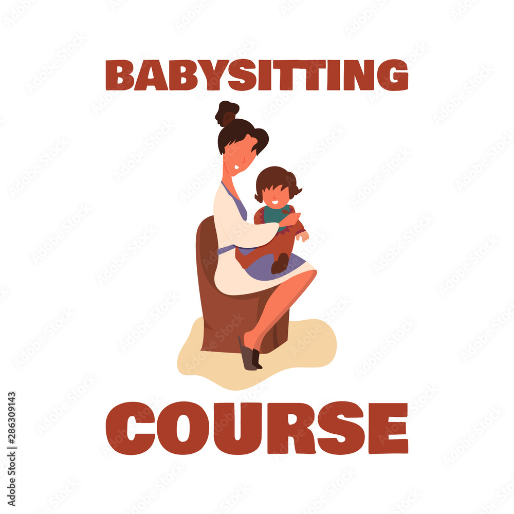 Naklejka premium informative poster babysitting course, cartoon.