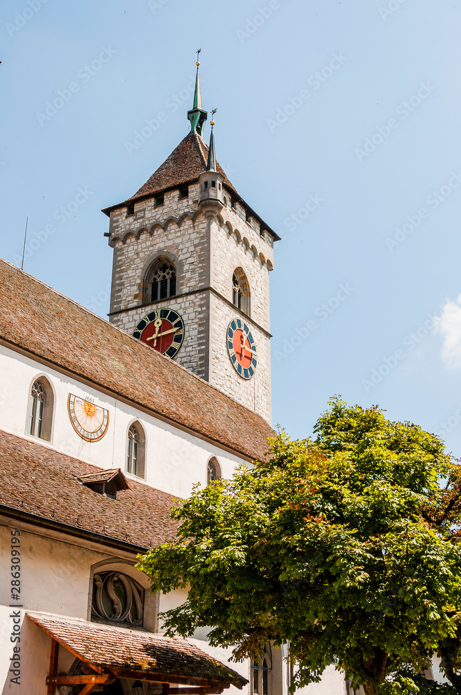 Schaffhausen, St. Johann, Kirche, Kirchturm, Altstadt, Gassen, Markt, Rhein, Ostschweiz, Sommer, Schweiz