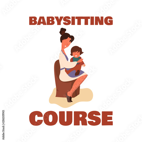 informative poster babysitting course, cartoon.