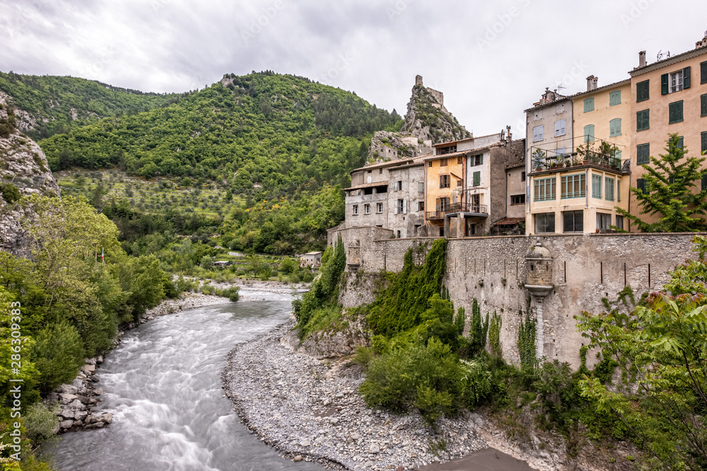 The citadel of Entrevaux and Var river in France