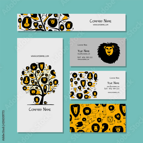 Business cards design, funny lions photo