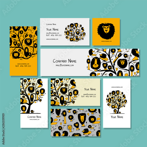 Business cards design, funny lions