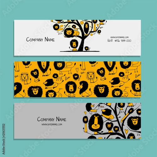 Banners design, funny lions
