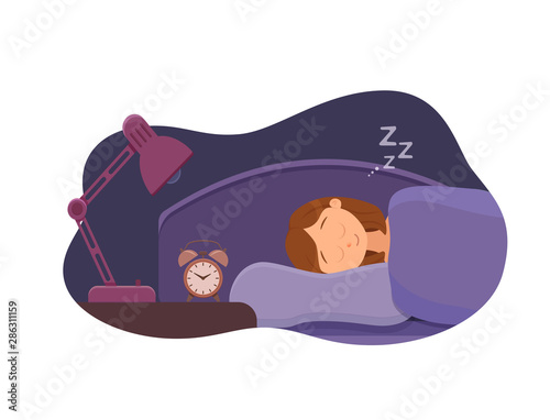 Sleepless woman face cartoon character suffers from insomnia.