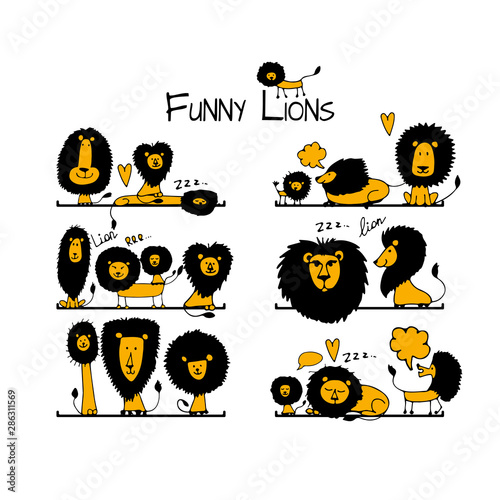 Funny lions collection, sketch for your design