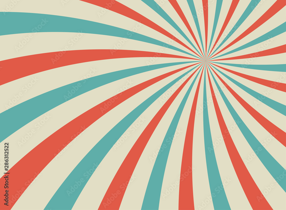 Sunlight retro horizontal background. blue and red color burst background.