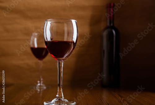 Bottle and Glasses of Red Wine