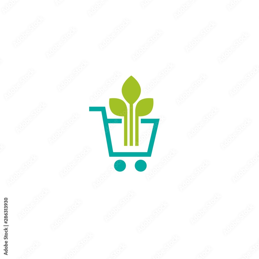 Blue Shopping cart with leaves. simple icon isolated on white background. Blue Shopping cart with leaves. simple icon isolated on white background.