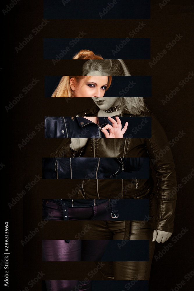 Beautiful blonde girl in rock style on a black background. Beautiful blonde girl in rock style on a black background.
