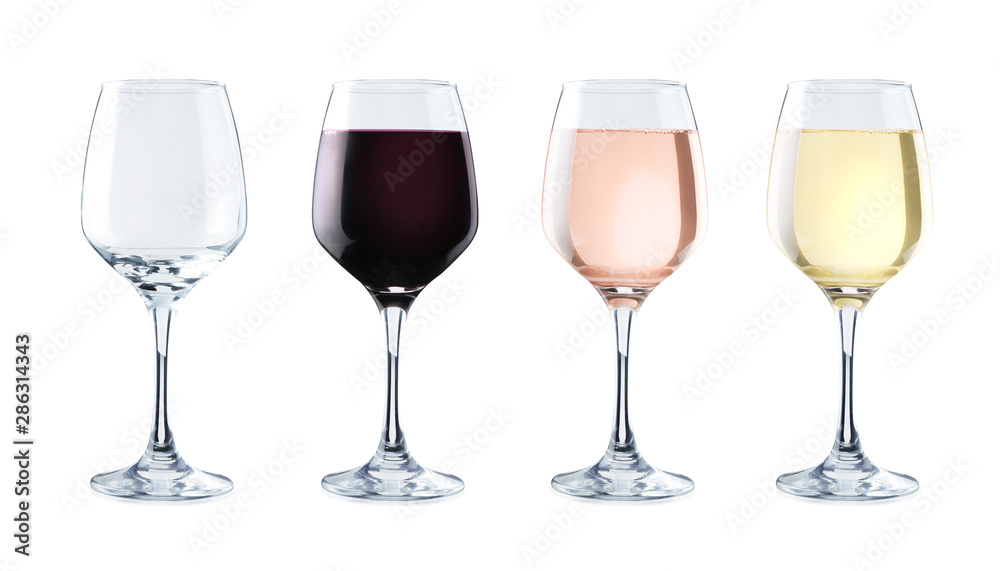 Variety of crystal glasses on white background Variety of crystal glasses on white background