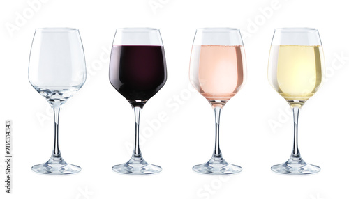 Variety of crystal glasses on white background