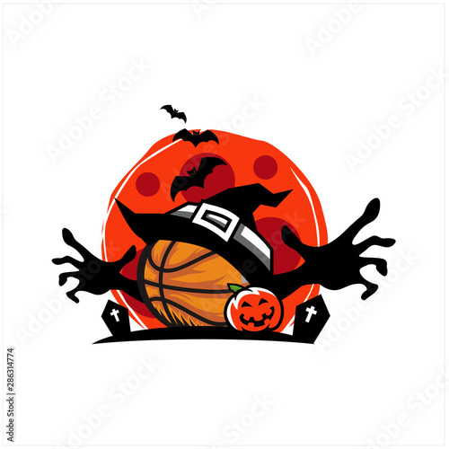 Basketball Halloween Moon Theme Vector