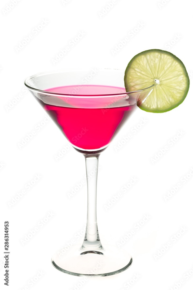 Red Cocktail with Lime Garnish