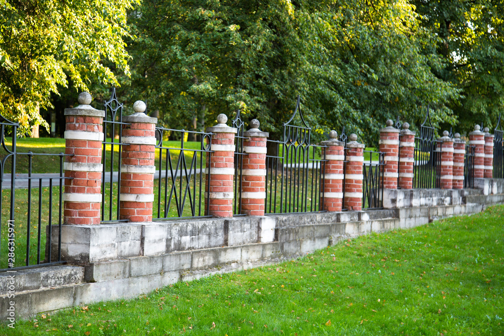 Ancient fence in the Museum reserve Tsaritsyno. Moscow attractions of World tourism.