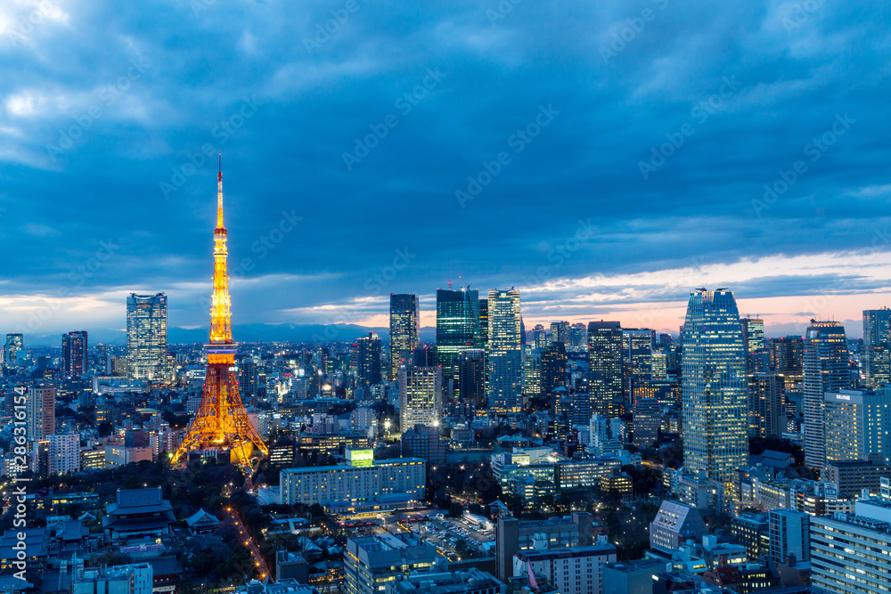 Obraz premium Tokyo, Japan skyline at Tokyo Tower.