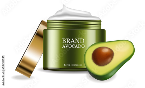 Avocado cream vector realistic. Product placement package. 3d illustrations