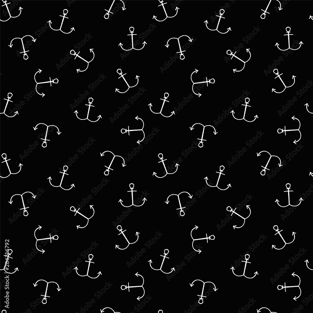 Seamless pattern white anchor on a black background	