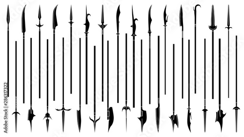 Set of simple monochrome images of spears and halberds.