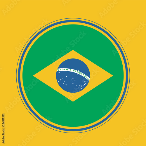 Flat Illustration of Brasil Flag inside a circle with yellow background.