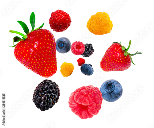 Falling berry mix isolated on a white background